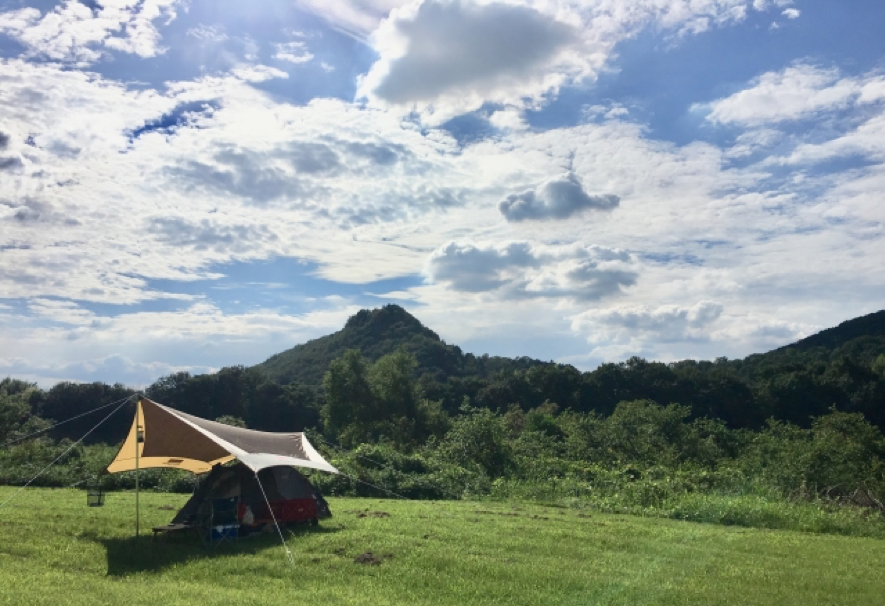 草原に建てたテント